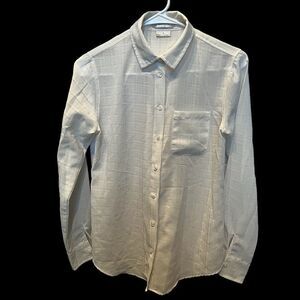 Van Heusen XS light cream button up blouse breast pocket semi sheer